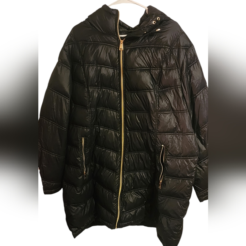 Calvin Klein Black Quilted Puffer Coat with Glossy Finish